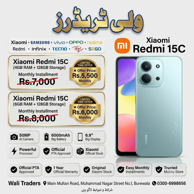 Xiaomi Redmi 15C Available On Easy Monthly Installment